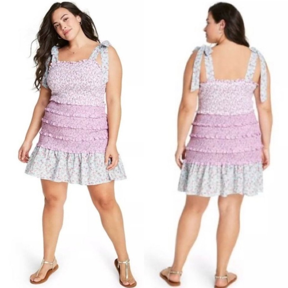 LOVESHACKFANCY x TARGET Adeline Smocked Ruffled Floral Tie Strap Mini Dress